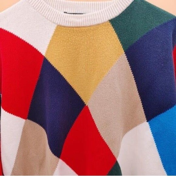 Vtg Lyle & Scott Sweater Diamond Checkered Pattern Golf Long Sleeve Size XXL - Picture 3 of 7